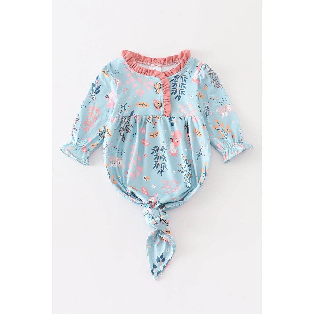Blue floral print baby gown